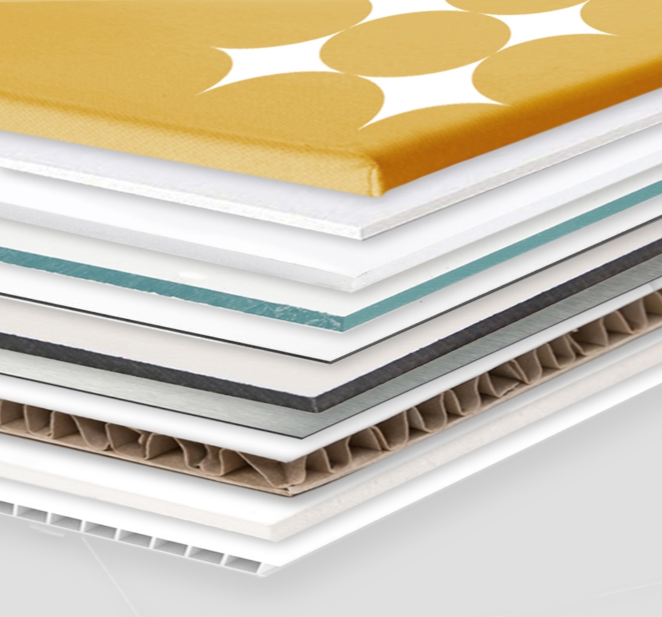 Plaatmaterialen voor reclame en signalisatie zoals forex, dibond en karton met bedrukking